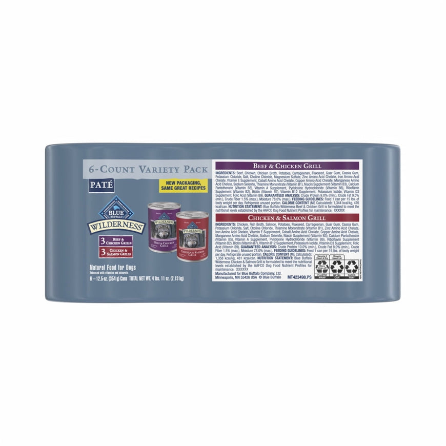 Blue Buffalo Wilderness Beef and Chicken & Salmon and Chicken Wet Dog Food Variety Pack