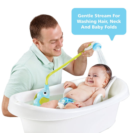 Yookidoo Elephant Baby Showerª - Blue Elephant Water Pump and Trunk Spout Rinser - for Newborn Babies in Tub Or Sink