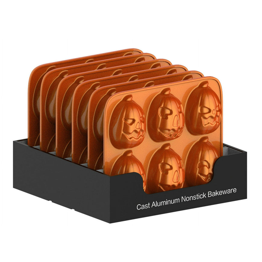 Way to Celebrate Pumpkin Cast Aluminum 6-Cavity Baking Pan, Orange lridescent