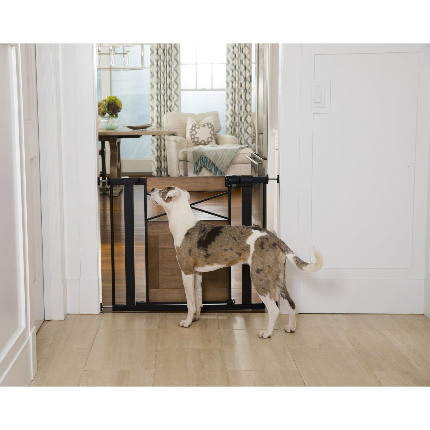 Safety 1st Easy Install Modern Farmhouse Gate, Rustic