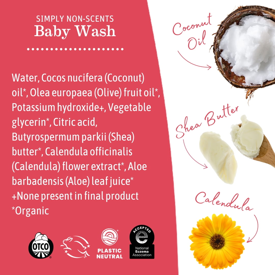 Earth Mama Simply Non-Scents Baby Wash, Castile Soap for Sensitive Skin, Unscented, 34 fl oz