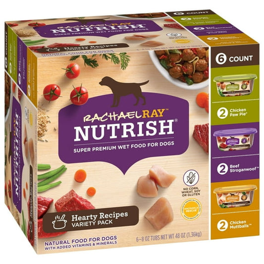 Rachael Ray Nutrish Hearty Recipes Variety Pack Wet Dog Food, 8 oz. Tubs, 6 Count