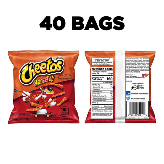 Cheetos Crunchy Cheese Flavored Snacks, 1oz Bags (40 Pack)