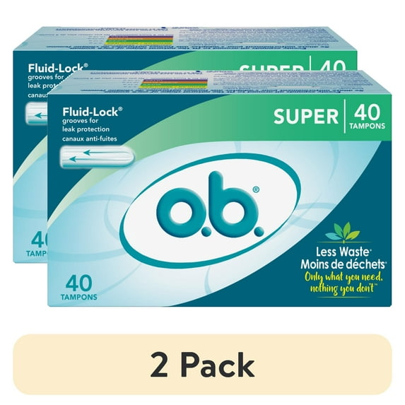 (2 pack) o.b. Tampons, Super Absorbency, Applicator Free Tampons, Fragrance Free, 40 Count