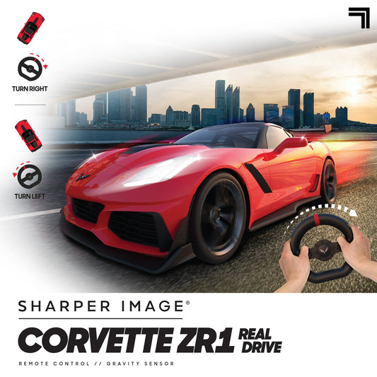 Sharper Image¨ RC Chevrolet Corvette ZR1, 2.4 GHZ Remote Control Sports Car with Gravity Sensor Steering, 1:16 Scale Model with LED Lights