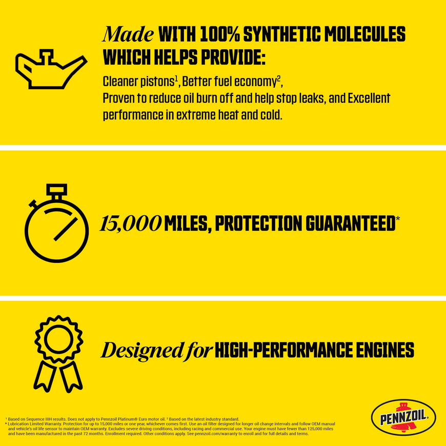 Pennzoil Platinum High Mileage Full Synthetic 5W-30 Motor Oil, 5 Quart