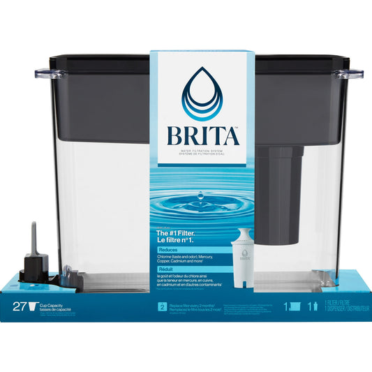 Brita Extra Large Ultramax 27 Cup Black Filtered Water Dispenser with 1 Standard Filter