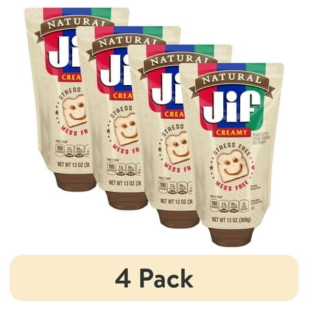 (4 pack) Jif 13 Ounce Natural Squeeze Pouch