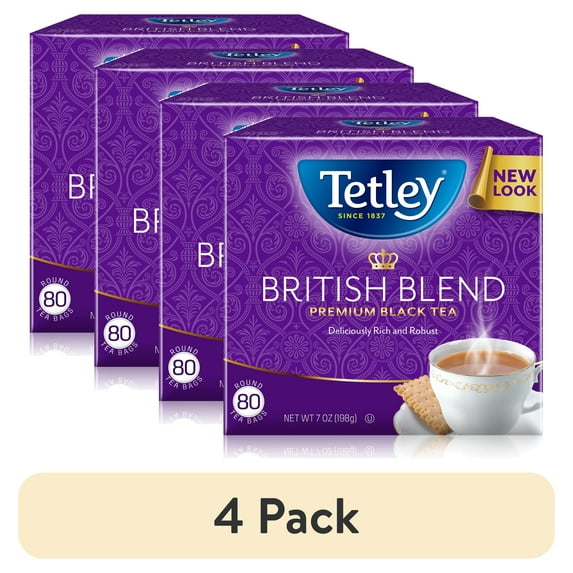 (4 pack) Tetley British Blend Premium Black Tea, 80 Count Tea Bags