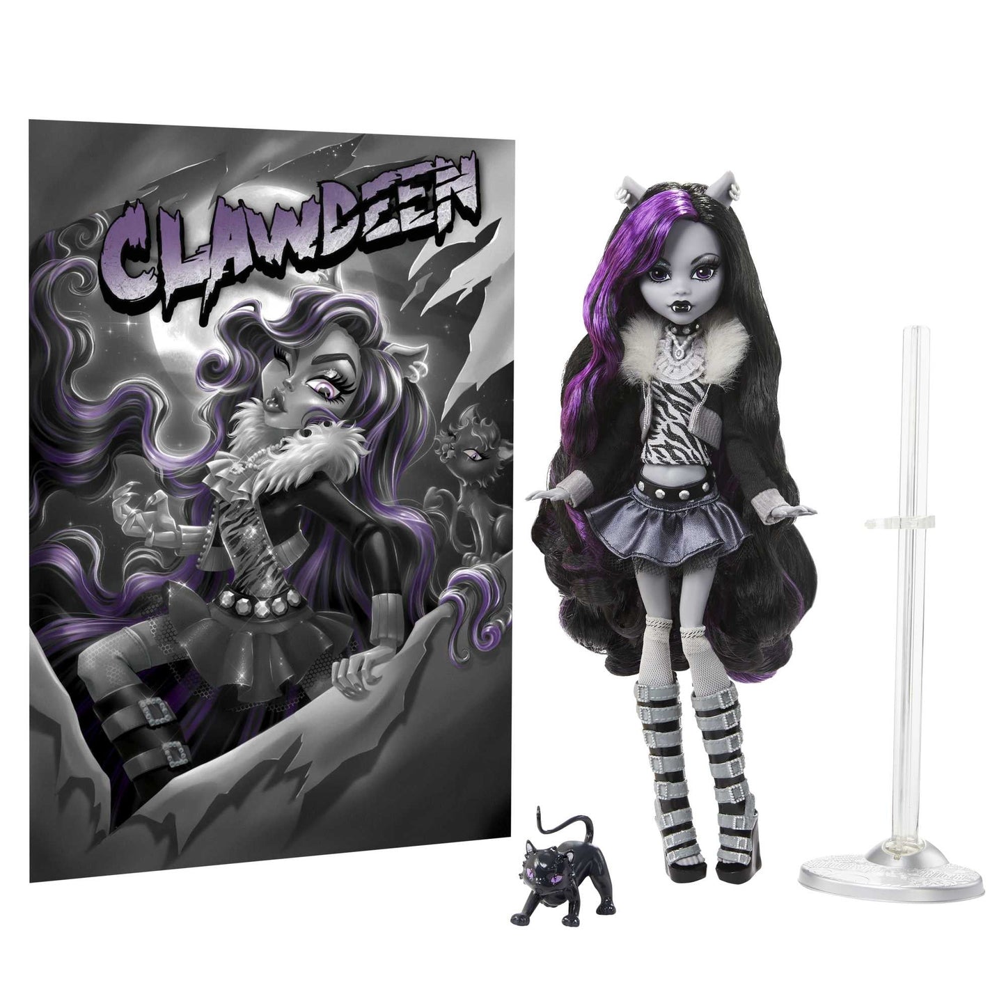 Monster High Doll with Posters, Clawdeen Wolf in Black and White