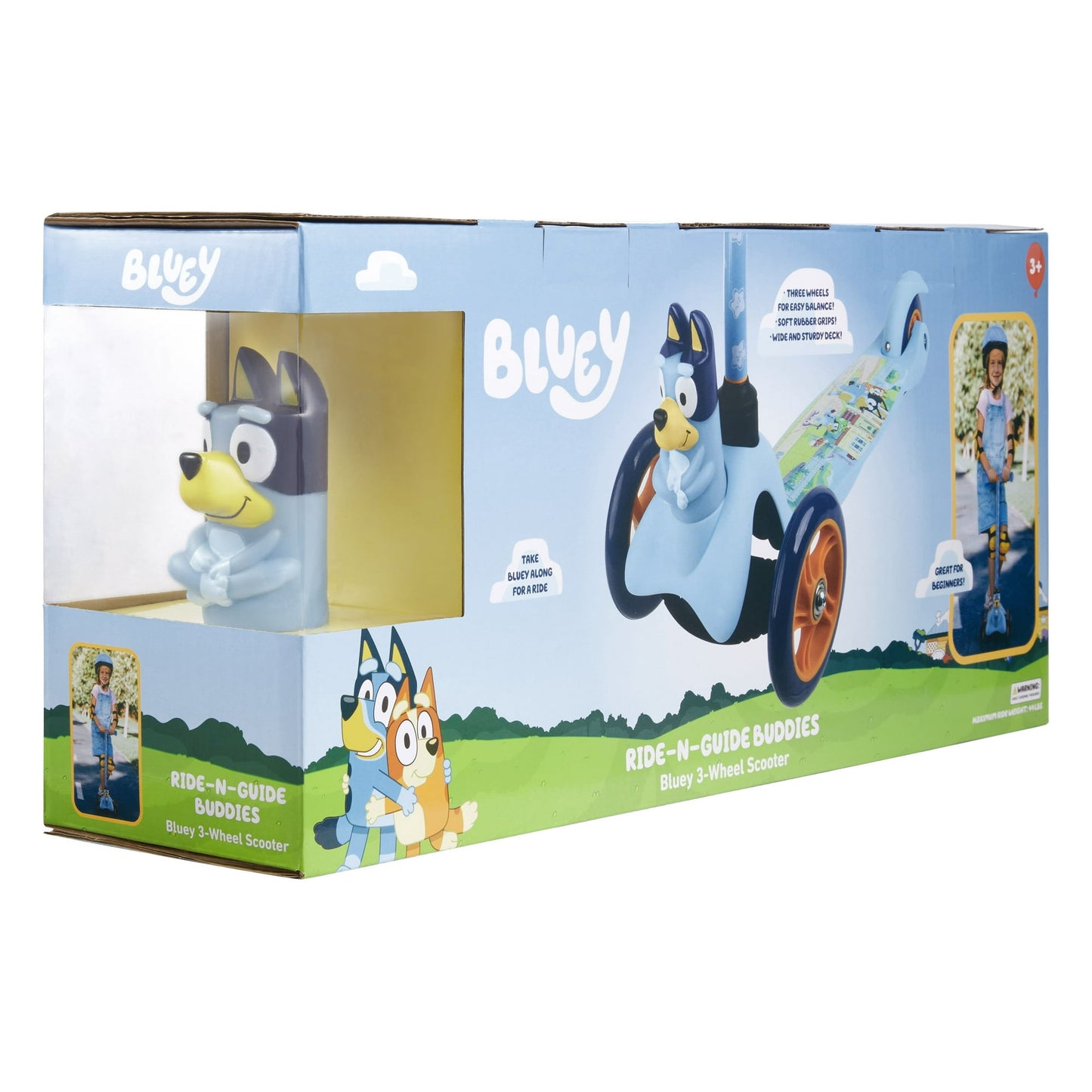Bluey Ride-N-Glide Buddies 3D Toddler Scooter, 3 Wheel Kick Scooter for Kids Ages 3+, Blue