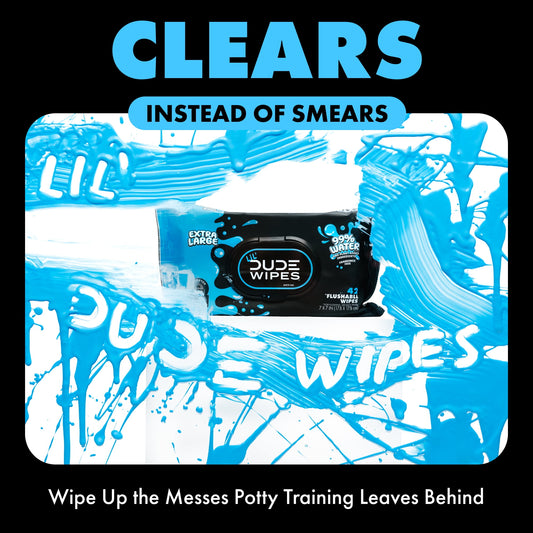 LiL' DUDE Wipes, Extra Large 99% Water Fragrance Free Flushable Wet Wipes for Kids, 252 Count, 6 Pack (Select for More Options)