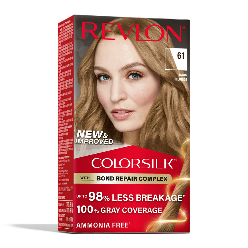 (3 pack) Revlon ColorSilk Permanent Hair Color, Bond Repair Complex, 61 Dark Blonde, 1 pack