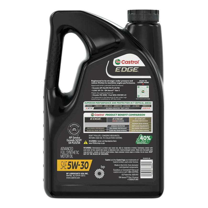 Castrol EDGE 5W-30 Advanced Full Synthetic Motor Oil, 5 Quarts