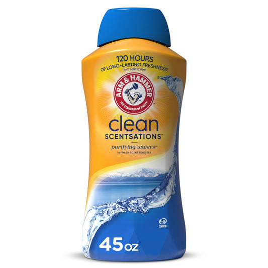 (4 pack) ARM & HAMMER Clean Scentsations In-Wash Scent Booster, Laundry Scent Booster Purifying Waters scent, 45 Oz