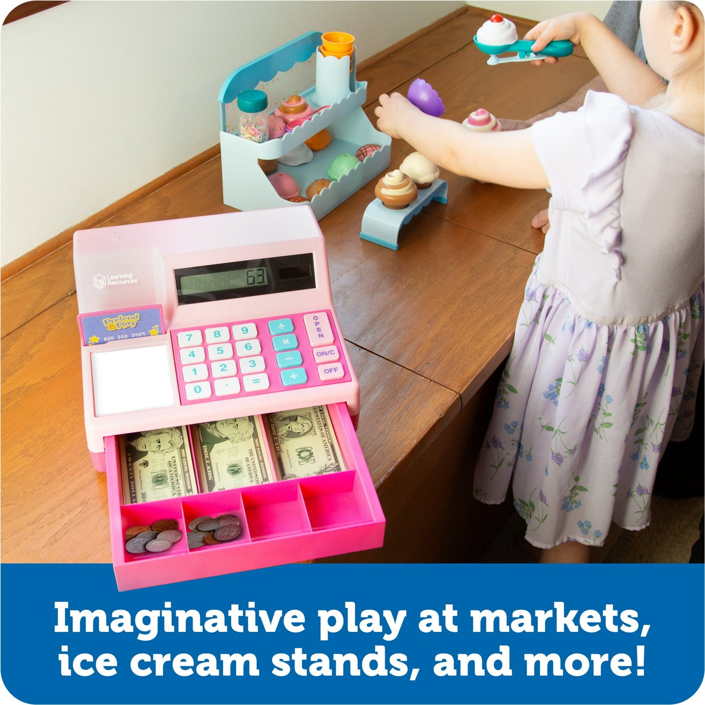 Learning Resources Pretend and Play Calculator Cash Register, Pink Ages 3 and Up