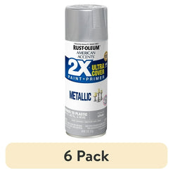 (6 pack) Silver, Rust-Oleum American Accents 2X Ultra Cover Metallic Spray Paint- 11 oz