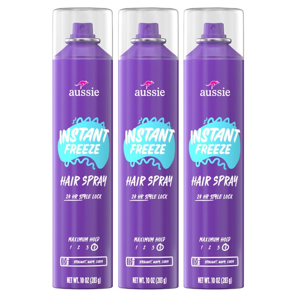 Aussie Instant Freeze Hair Spray for Extreme Hold, Infused with Jojoba Oil & Sea Kelp, Long-Lasting All-Day Hold, Fresh Citrus Scent, Safe for All Hair...