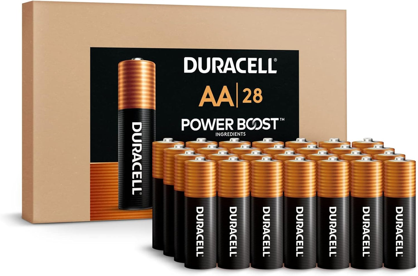 Duracell Coppertop AA Batteries 28 Count Pack Double A Battery with Power Boost Ingredients, Long-lasting Power Alkaline AA Battery for Household Devices...
