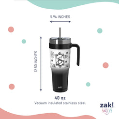 Zak Designs 40oz NBC Halloween Straw Handle Tumbler, Double Wall Vacuum Insulated Stainless Steel Waverly Tumbler with Durable Plastic Straw, Travel Straw Tumbler with Handle, Ombre