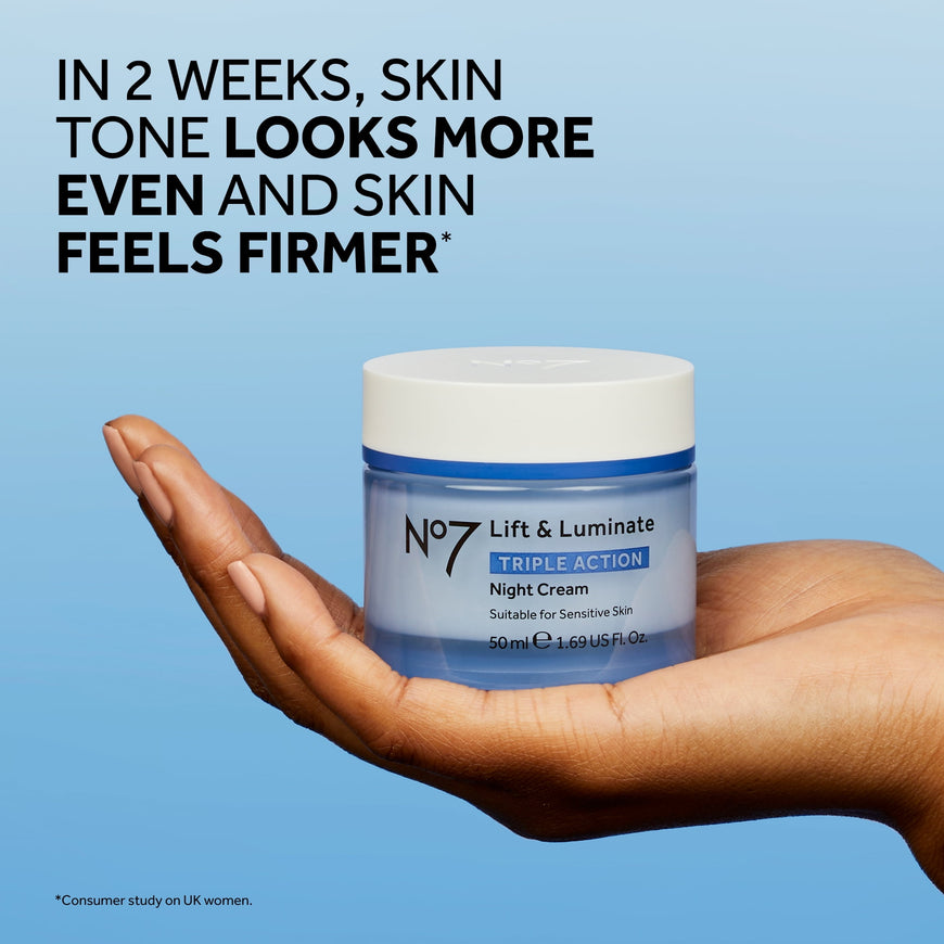 No7 Lift & Luminate Triple Action Night Cream with Collagen Peptides & Vitamin C, All Skin Types, 1.69 oz