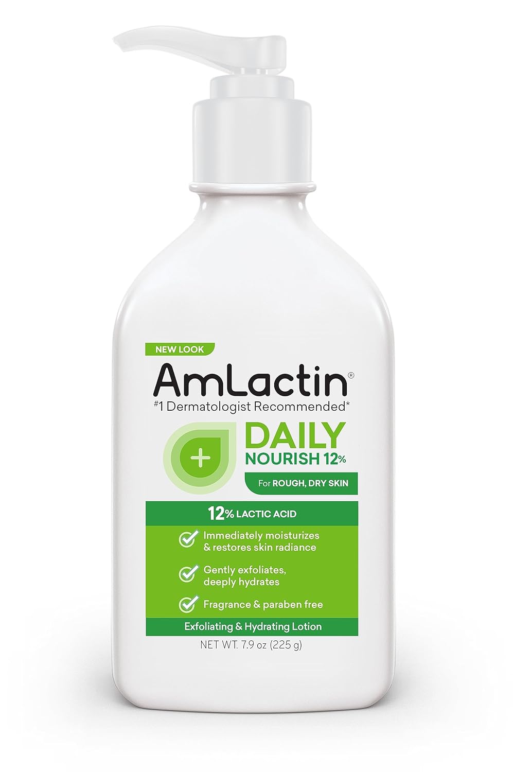 AmLactin Daily Moisturizing Lotion for Dry Skin – 7.9 oz Pump Bottle – 2-in-1 Exfoliator - Body Lotion with 12% Lactic Acid, Dermatologist-Recommended...