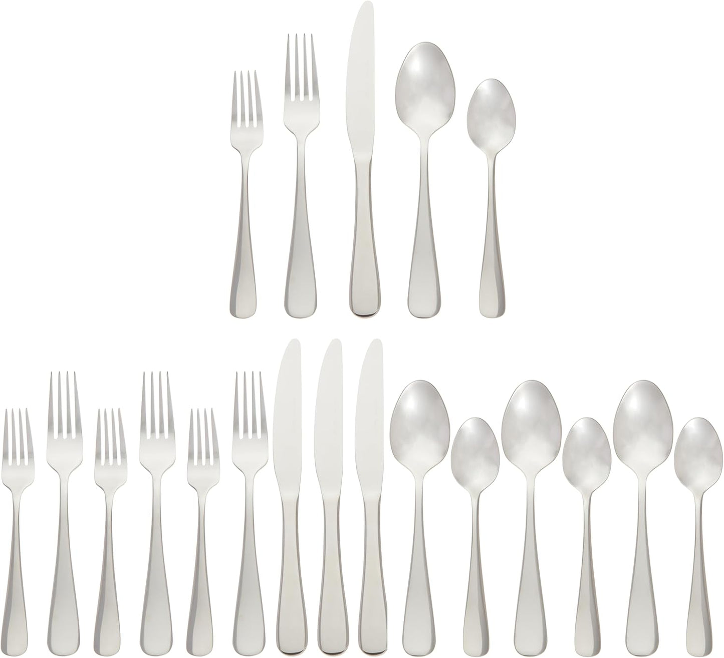 Amazon Basics 20-Piece Stainless Steel Flatware Set with Round Edge, Service for 4, Silver