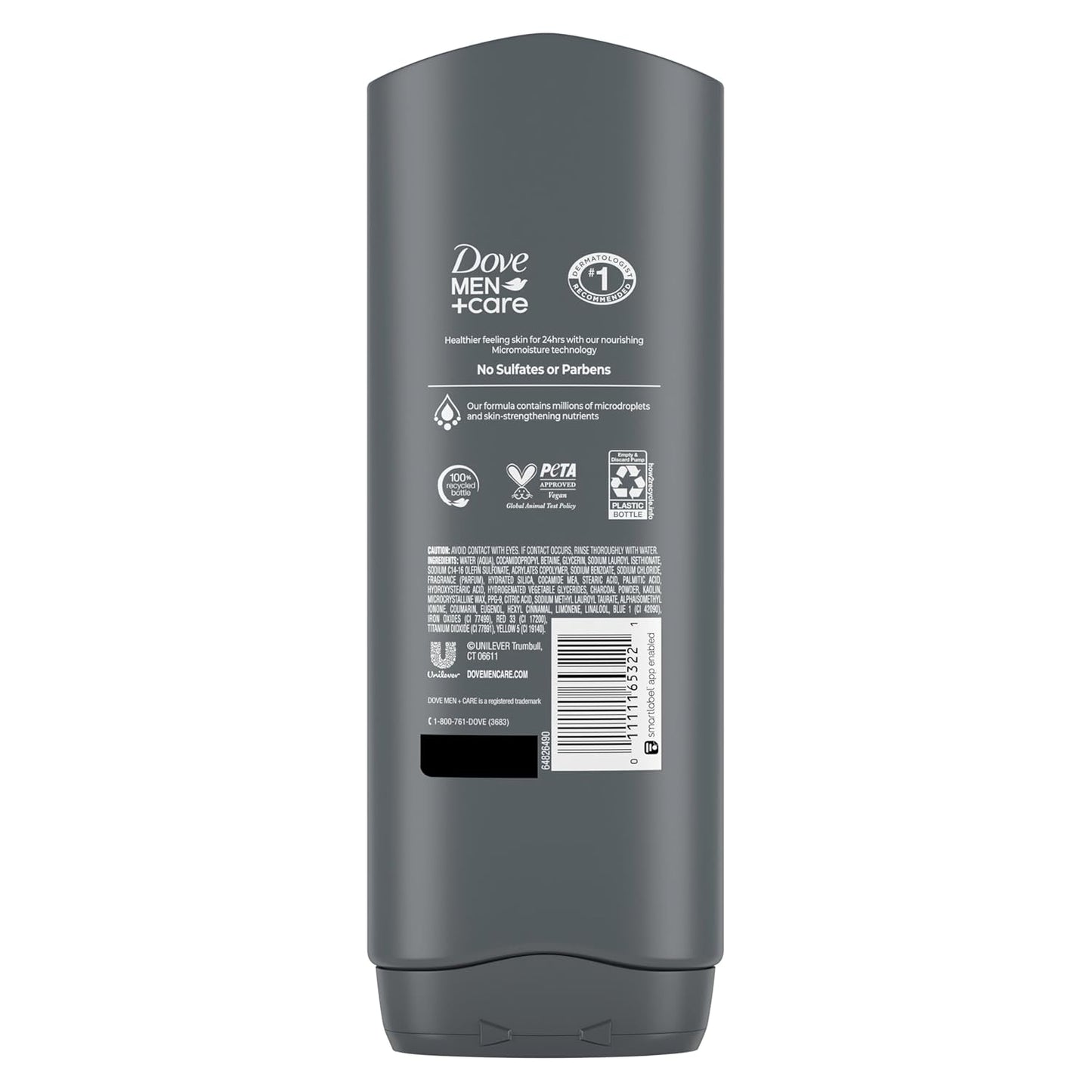 DOVE MEN + CARE Body and Face Wash Purifying Charcoal + Clay Body Wash for Men with 24-Hour Nourishing Micromoisture Technology 18 oz