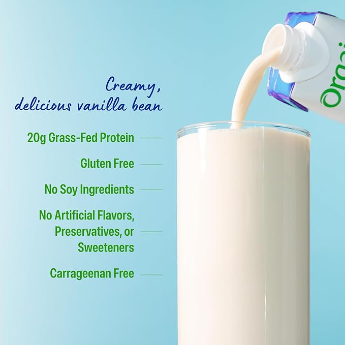 Orgain Clean Protein Shake, Grass Fed Dairy, Vanilla Bean - 20g Whey High Protein, Kosher, Ready to Drink, Low Net Carbs, Gluten Free, No Soy Ingredients, 11 Fl Oz (Pack of 12)