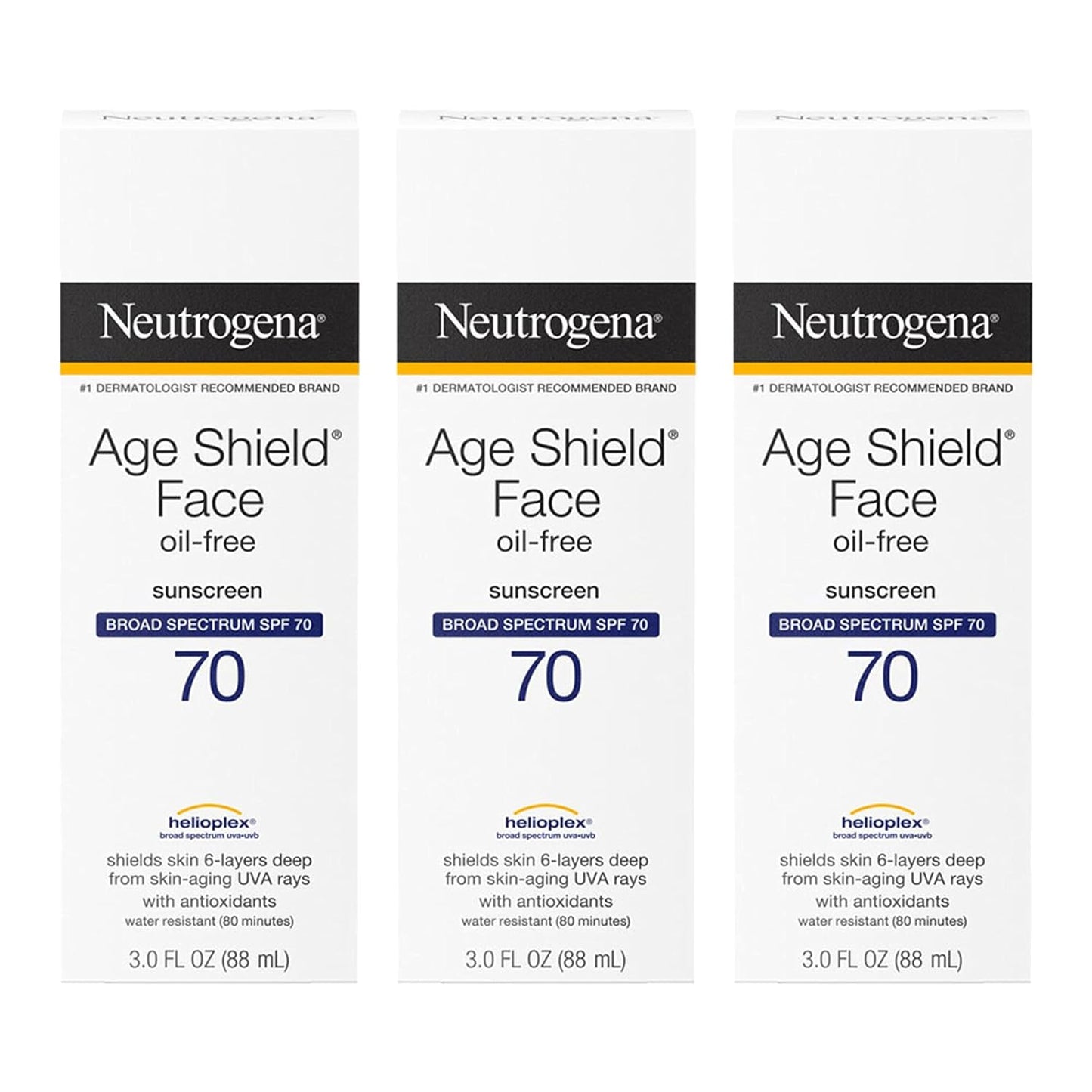 Neutrogena Age Shield Face Oil-Free Sunscreen Lotion with Broad Spectrum SPF 70, Non-Comedogenic Moisturizing Sunscreen to Help Prevent Signs of Aging,...