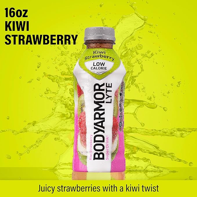BODYARMOR LYTE Low-Calorie Sports Drink, Kiwi Strawberry, Coconut Water, Natural Flavors, Vitamins, Electrolytes, 16 Fl Oz (12 Pack)