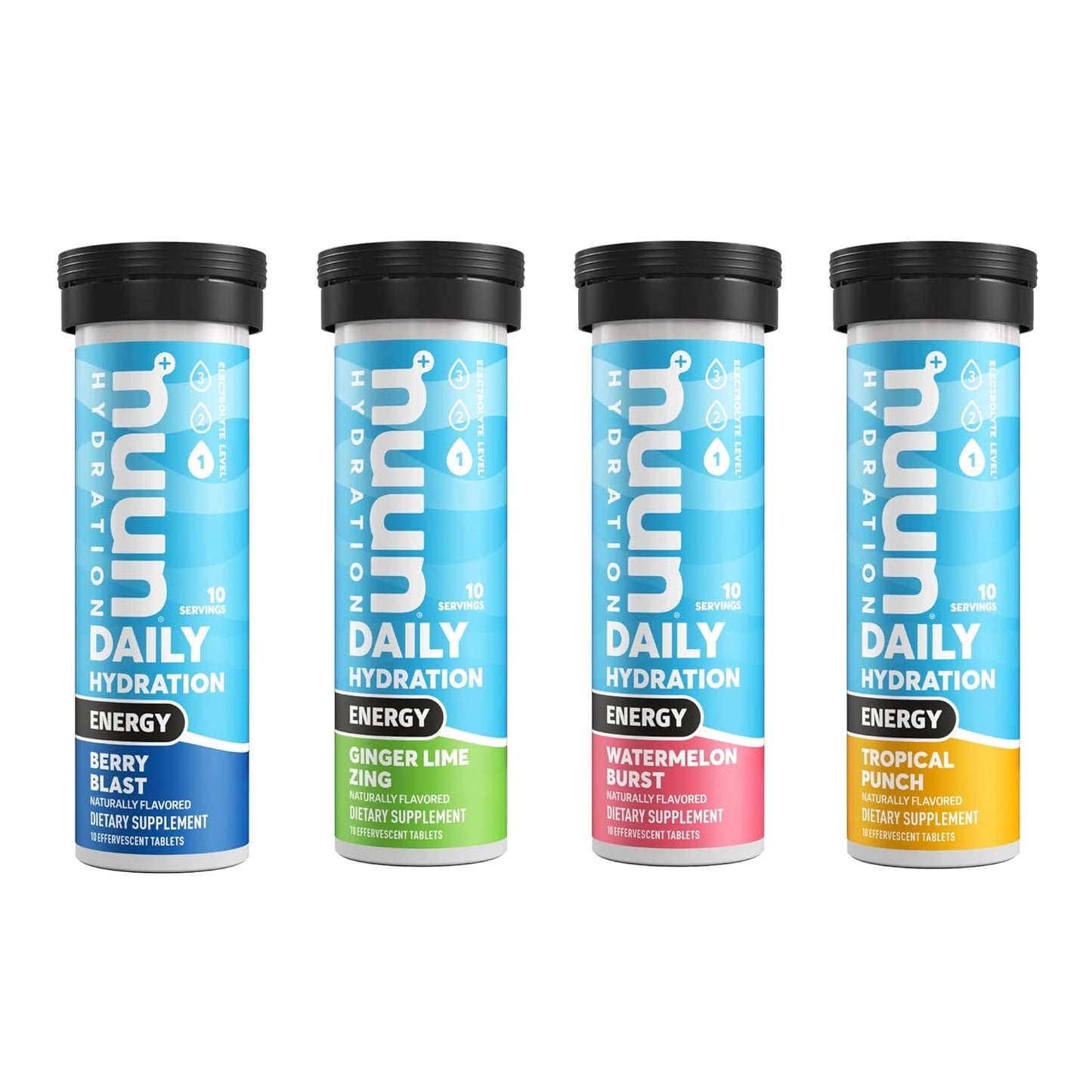 Nuun Energy: Caffeine, B Vitamins, Ginseng, Electrolyte Drink Tablets, Mixed Flavors, 10 Count (Pack of 4)