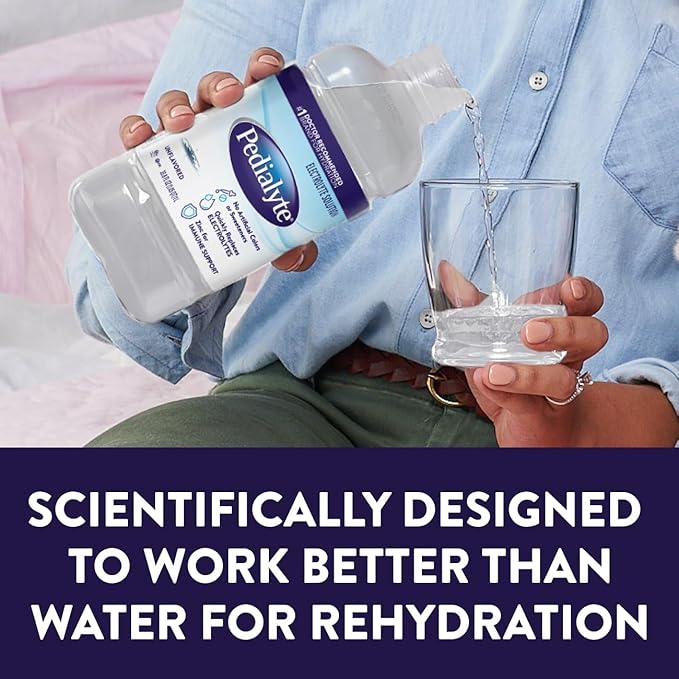 Pedialyte Electrolyte Drink , Hydration Drinks for Kids & Adults, Unflavored, 1 Liter, Pack of 8