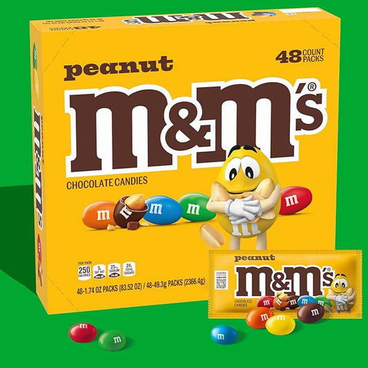 M&M'S Peanut Chocolate Candy, Full Size 1.74 oz Bag, Pack of 48 Bulk Candy Chocolate
