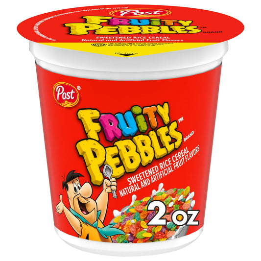 (12 pack) Post Fruity PEBBLES Cereal, Fruity Kids Cereal, Crunchy 2 oz Individual Cup