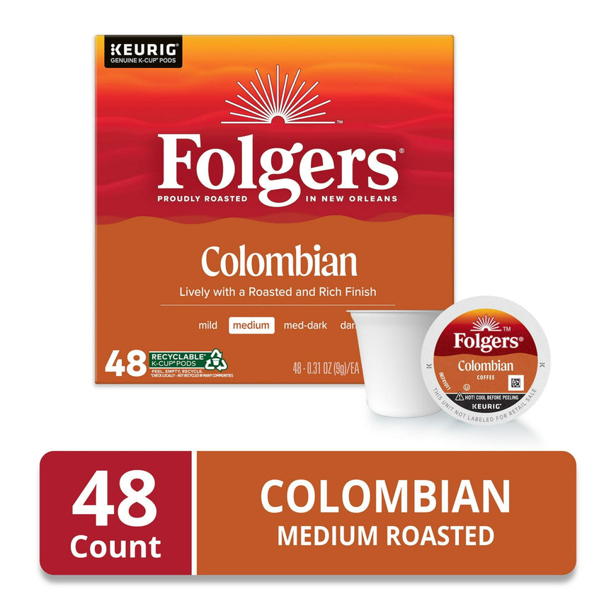 Folgers Colombian Coffee, Medium Roast, Keurig K Cup Pods, 48 count Box