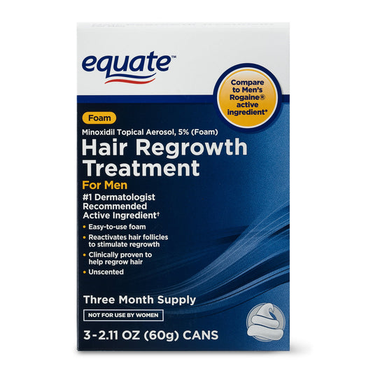 (3 pack) Equate Minoxidil Topical Aerosol Hair Regrowth Treatment for Men, 3-Month Supply, 2.11 oz, 3 Pack