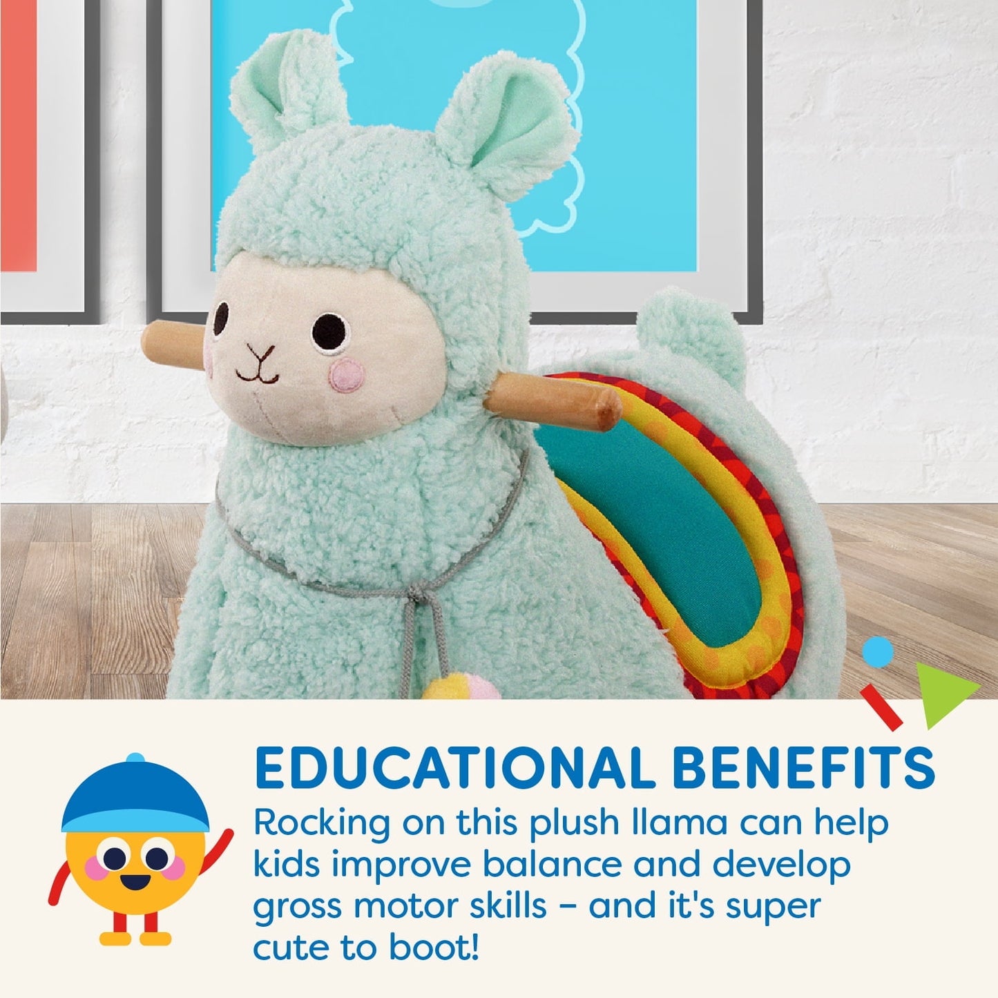 Battat Ride-a-Llama Animal Multicolor Rocking Toy with Wooden Handle, Baby and Toddler Toys