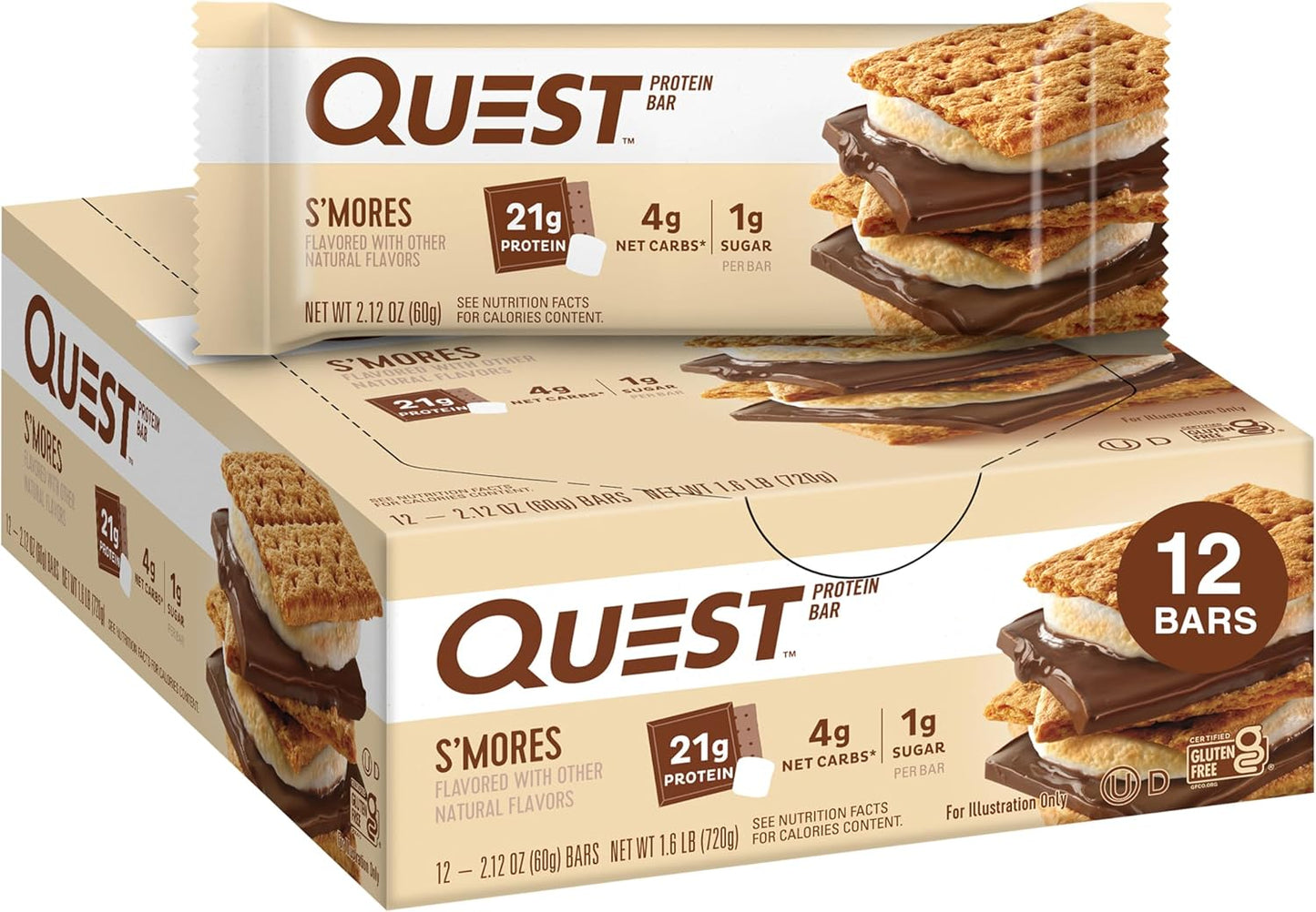 Quest Nutrition S'mores Protein Bar, High Protein, Low Carb, Gluten Free, Keto Friendly, 12 Count