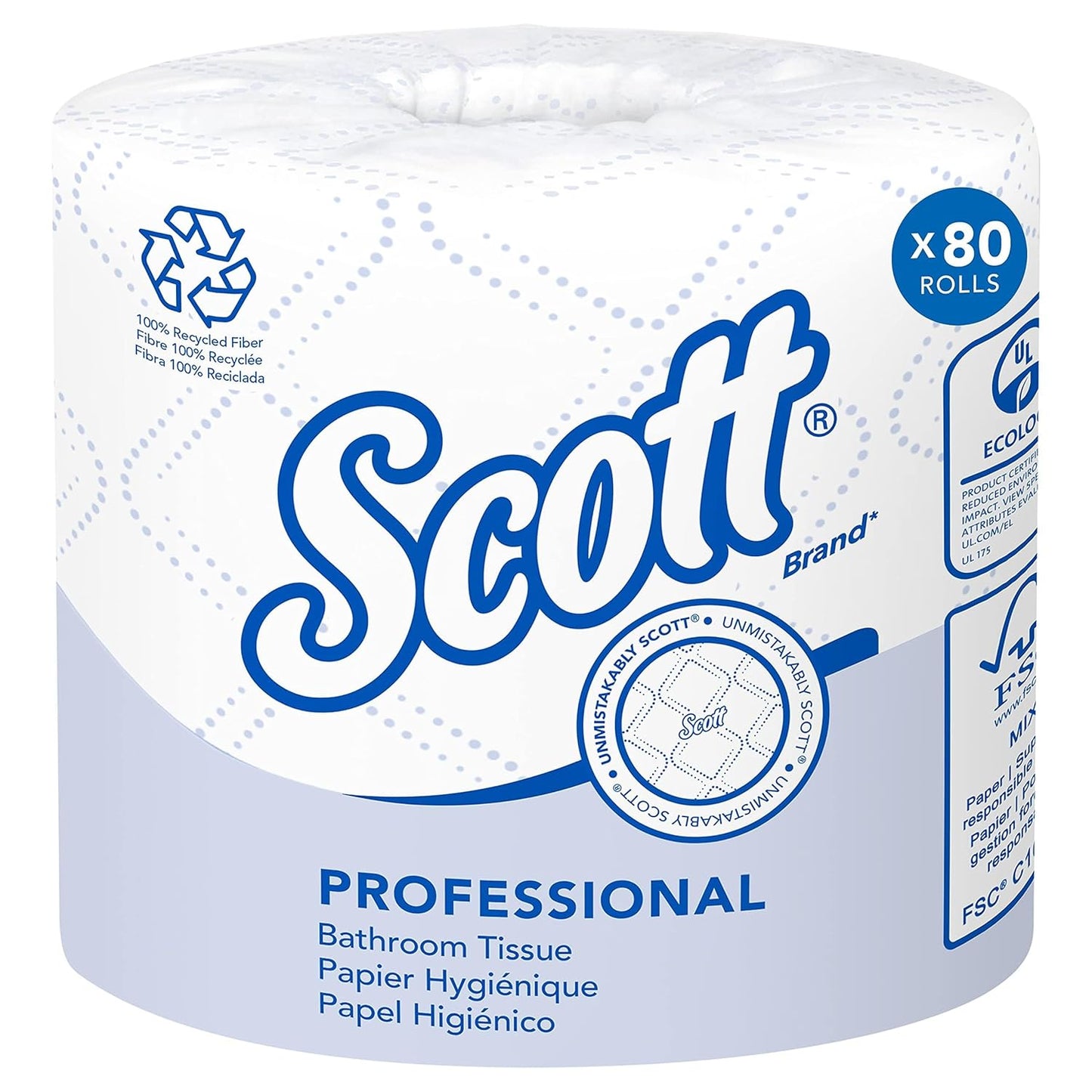 Scott® Professional 100% Recycled Fiber Standard Roll Toilet Paper, Bulk (13217), with Elevated Design, 2-Ply, White, Individually wrapped rolls (473...