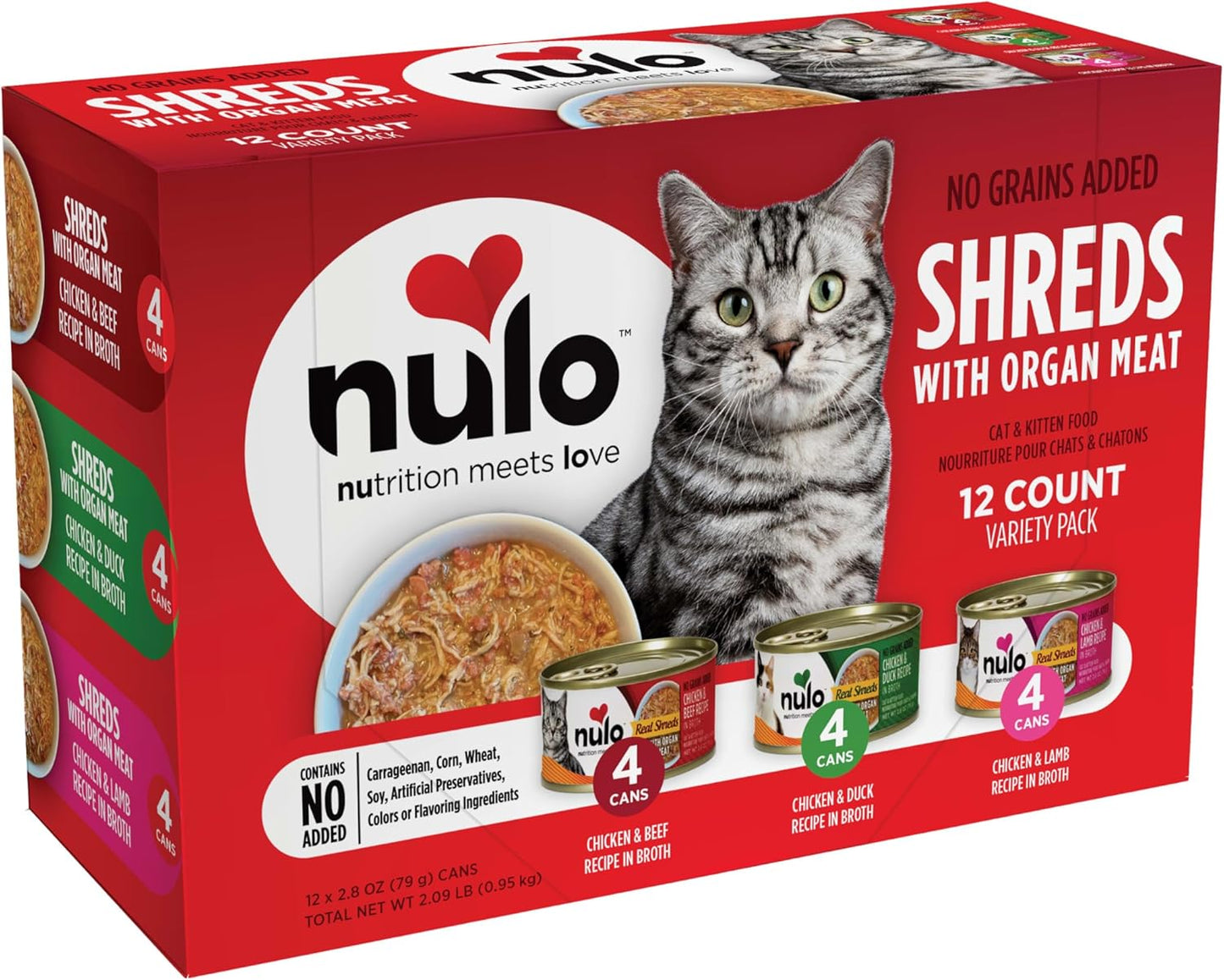 Nulo Shreds with Organ Meat Grain-Free Wet Cat and Kitten Food, Variety Pack, 2.8 oz, 12 Count