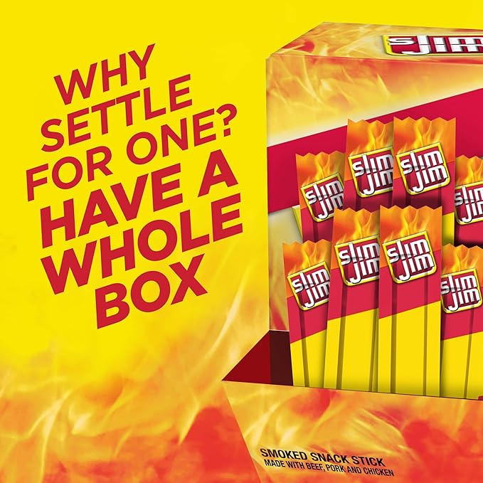 Slim Jim Smoked Meat Sticks, Original Flavor, 2g Protein Per Stick, Snack Size, 0.44 oz. (100 Count)