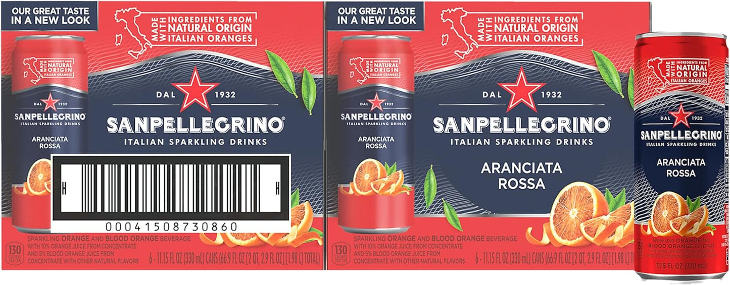 Sanpellegrino Italian Sparkling Drink Aranciata Rossa, Sparkling Orange and Blood Orange Beverage, 11.15 Fl Oz (Pack of 24)
