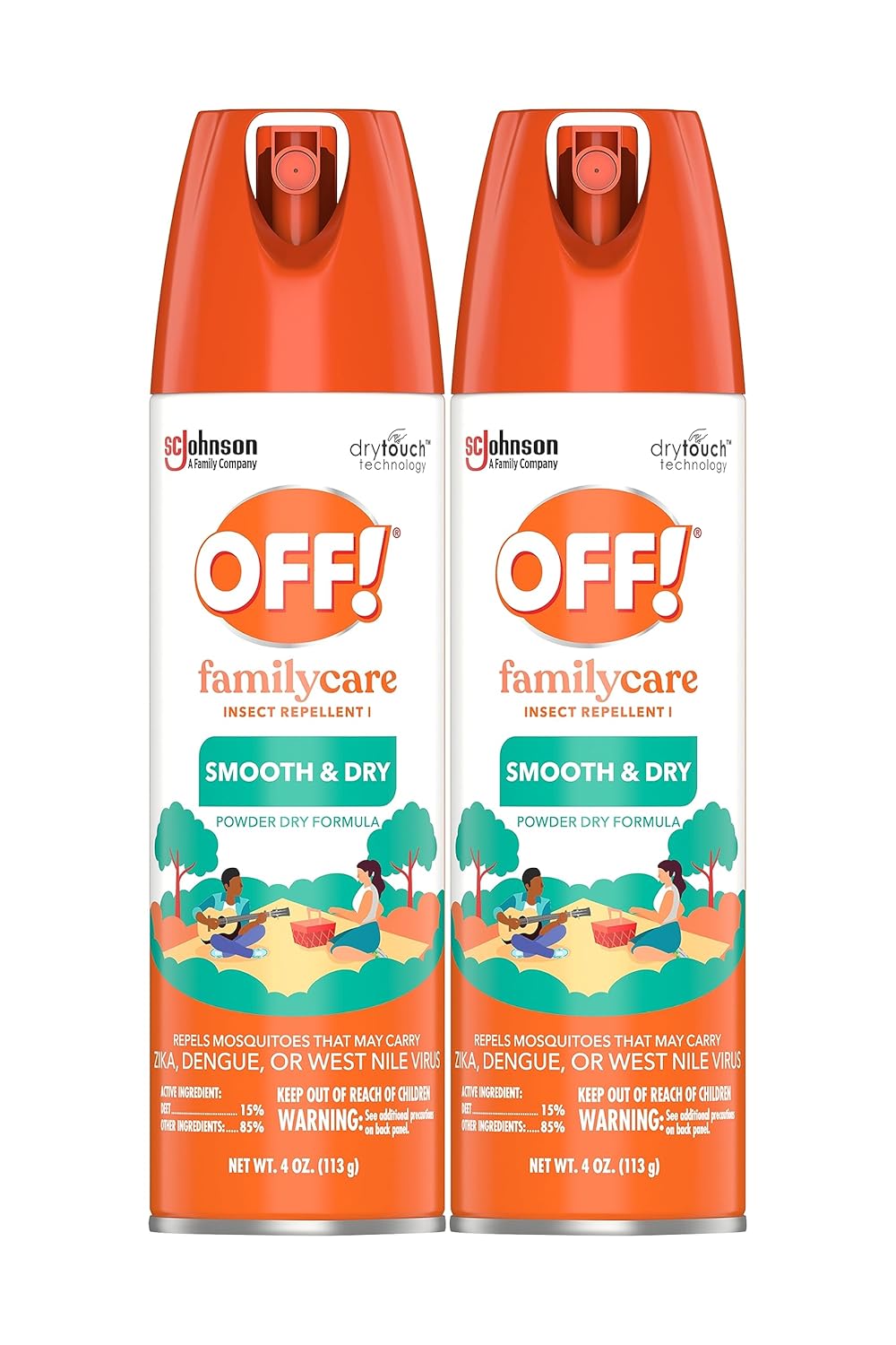 OFF! Family Care Insect & Mosquito Repellent, Bug Spray Containing 15% DEET, Protects Against Mosquitoes, 4 Oz, 2 Count