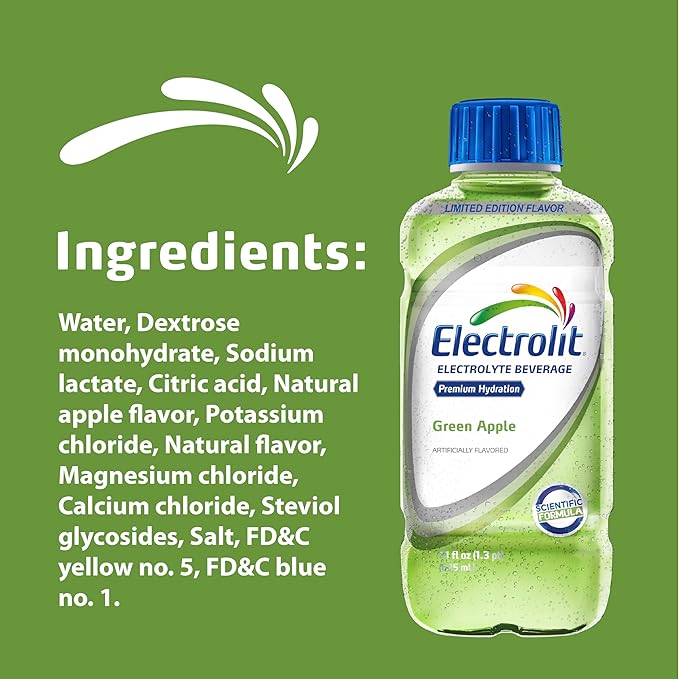 Electrolit, Electrolyte Beverage, Green Apple, 21 Fl Oz bottle (Pack of 12)