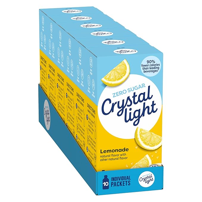 Crystal Light Lemonade Naturally Flavored Powdered Drink Mix, 120 ct Pack, 12 Boxes of 10 On-the-Go-Packets