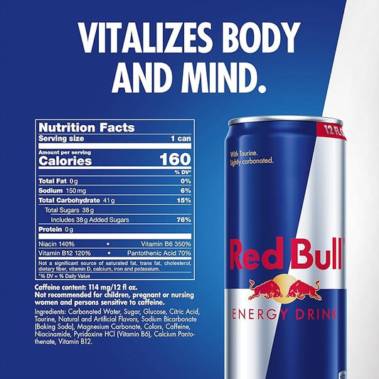 Red Bull Energy Drink with 114mg Caffeine plus Taurine & B Vitamins, 12 Fl Oz, 6 Packs of 4 Cans (Pack of 24)