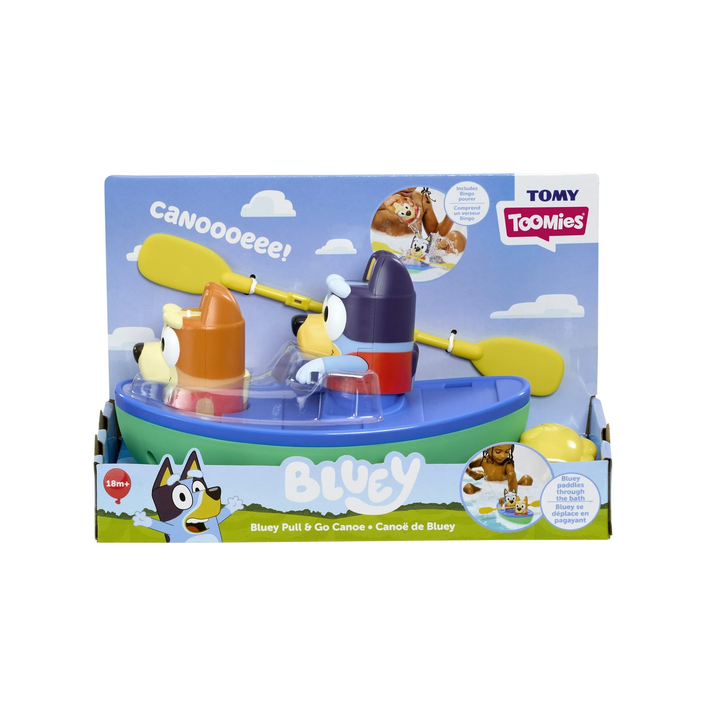 TOMY Toomies Bluey Pull & Go Canoe Ð Bluey Bath Toy Ð 18 Months