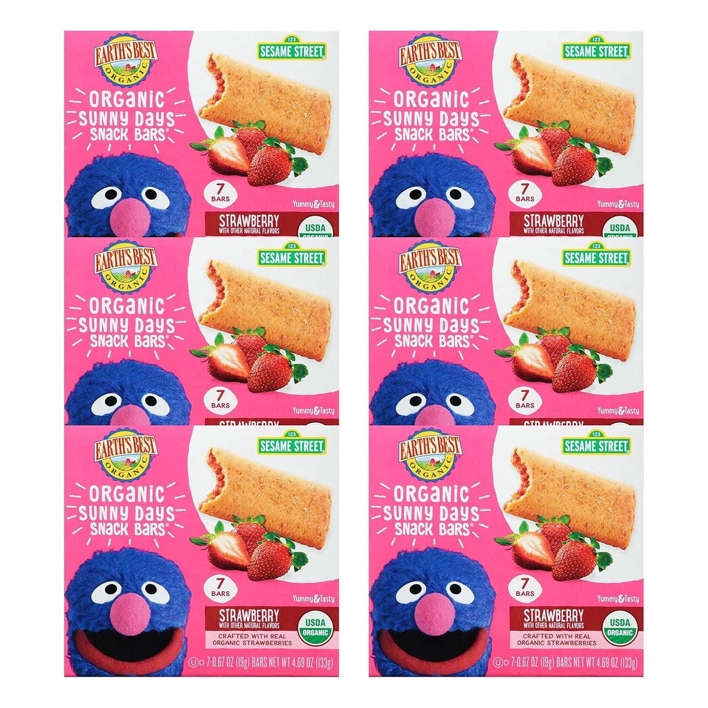 Earth's Best Organic Kids Snacks, Sesame Street Toddler Snacks, Organic Sunny Days Snack Bars for Toddlers 2 Years and Older, Strawberry with Other...