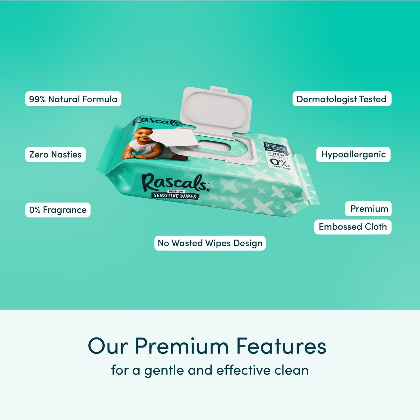 Rascals Premium Sensitive Alcohol Free Baby Wipes, 1152 Count